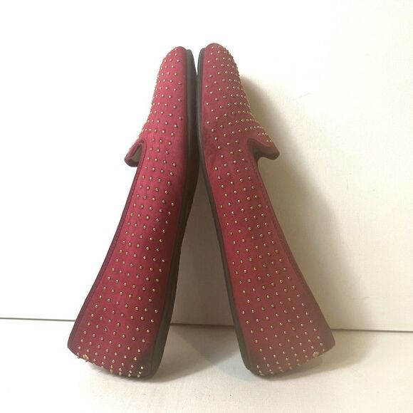 Ugg Ballet Flats Womens Sz 9.5 Red Gold Tone Polka Dot Leather Slip On Sheepskin - Picture 6 of 13